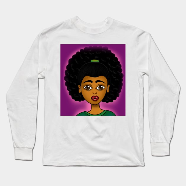 melanin queen anime style art Long Sleeve T-Shirt by Spinkly Creations 